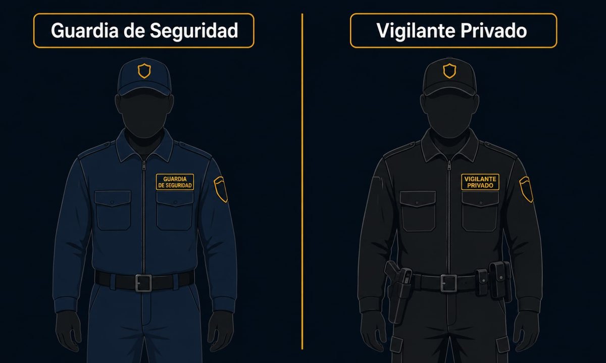 Comparación entre guardia de seguridad y vigilante privado en Chile: el vigilante porta arma de fuego, el guardia no